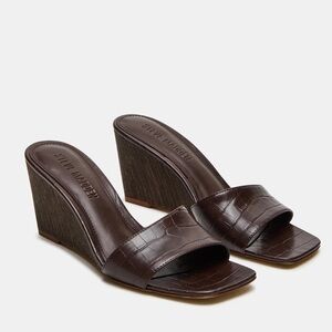 Steve Madden Curcio Brown Crocodile Wedge Sandals